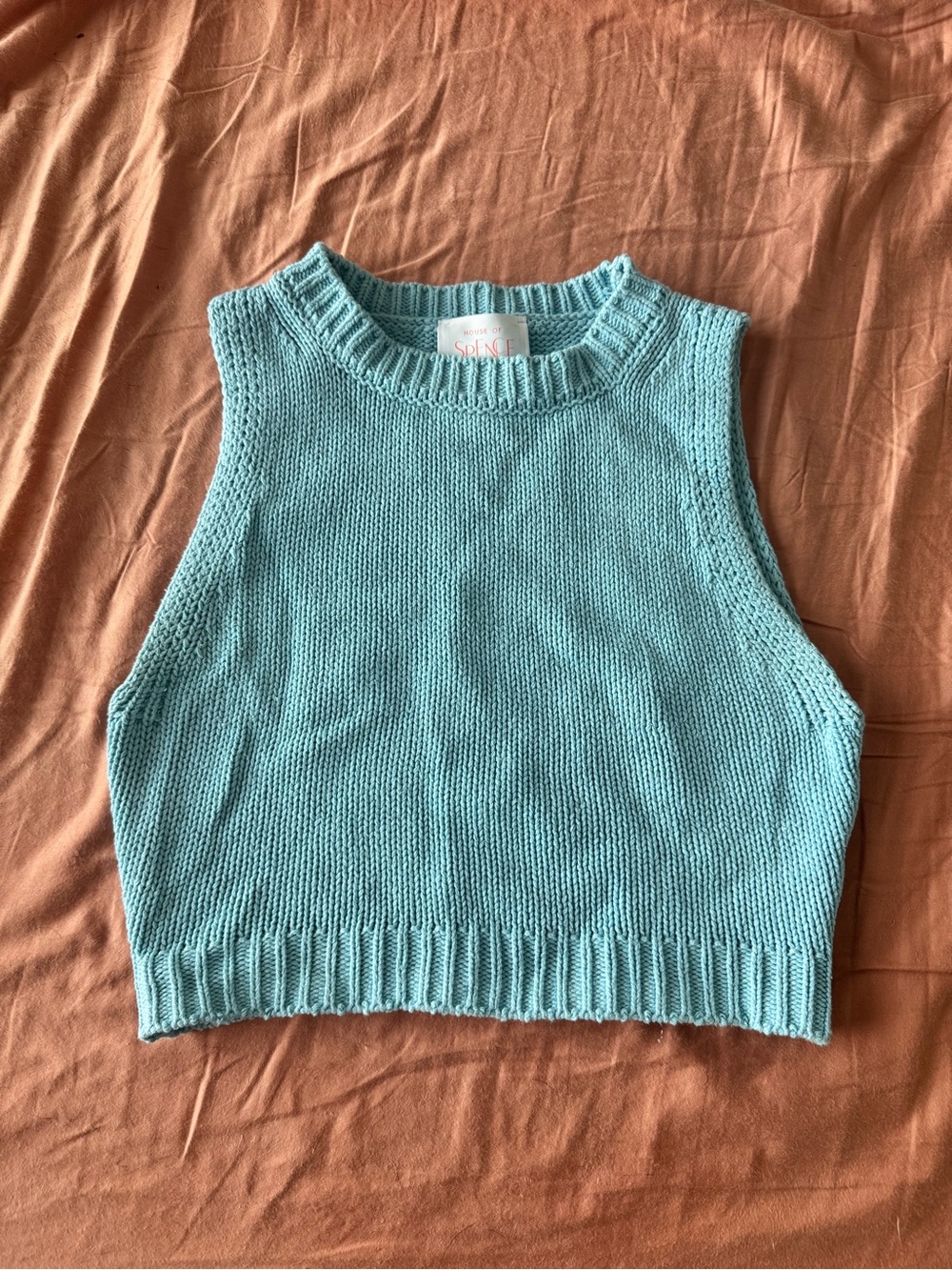 House of Spence Sleeveless Knit Crop Tank Top in Aqua